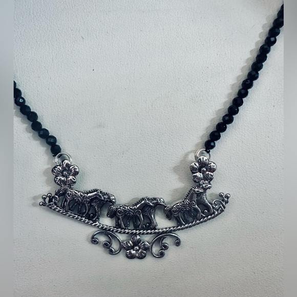 Sparkling Black Spinel Beaded 20" Sterling Silver Horse Necklace NWT - Picture 4 of 10